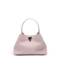 Elegante borsa in pelle rosa con manico superiore e texture martellata. - Rosa Frappé