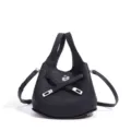 Schwarze echte Leder Eimer Tasche, schicke Henkeltasche Umhängetasche mit Schloss. - Schwarz