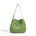 Green leather shoulder bag stylish bucket bag casual crossbody bag for women daily fashion - Avocado Green