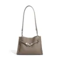 Borsa a spalla in pelle grigia, elegante borsa da lavoro con decorazione di chiusura metallica. - grigio elefante