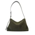 Bolso de hombro de ante verde oliva, elegante bolso hobo de cuero mate para oficina. - Verde Militar