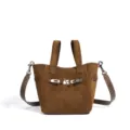 Bolso tote de ante marrón con asas y correa para el hombro, elegante bolso retro diario. - Marrón