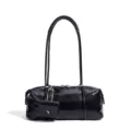 Bolso de hombro Boston negro brillante, elegante bolso de almohada minimalista para el trabajo diario. - Negro