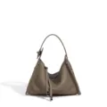 Borsa a tracolla in pelle tortora, elegante design trapezoidale borsa donna lavoro - grigio elefante