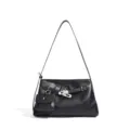 Black leather shoulder bag with small pouch, stylish fashion accessory variant for women. - Black