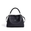 Black genuine leather crossbody bag with twisted top handle and metal lock for women SKU - Black