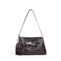 Premium cowhide leather shoulder bag with small pouch, vintage style women's crossbody tote. - Hot Cocoa