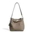 Premium leather bucket bag with metal lock closure, stylish shoulder crossbody bag. - Elephant Gray