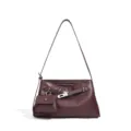 Genuine leather shoulder bag for women, wine red stylish tote handbag with small pouch. - Dark Red