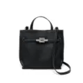 Bolso tote negro de cuero genuino con asa y correa para mujer en la oficina. - Negro