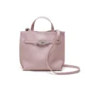 Bolso tote rosa de cuero genuino con cierre de vuelta, asa elegante y correa para el hombro. - Púrpura