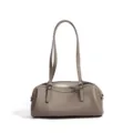 Vintage leather boston shoulder bag for women, classic bowling bag with top handles, grey. - Elephant Gray