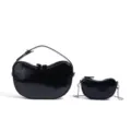 Conjunto de bolso de hombro medialuna en charol negro, elegante bolso minimalista mujer. - Negro