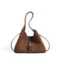 Bolso de hombro de ante marrón para mujer, bolso tote informal con hebilla, elegante bolso hobo. - Marrón