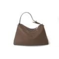 Braune Umhängetasche für Damen aus Echtleder, minimalistisches Hobo-Design mit Reißverschluss. - Braun