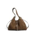 Bolso de hombro de ante marrón para mujer, bolso suave con hebilla y diseño elegante. - Marrón Grisáceo