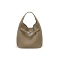 Bolso de cubo de cuero genuino con diseño de cierre de bloqueo, elegante bolso de hombro. - Gris Gabardina