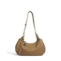 Brown leather hobo shoulder bag minimalist underarm purse with key charm for women - Latte Brown