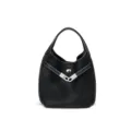 Bolso bandolera negro de piel genuina con cierre metálico y textura granulada. - Negro