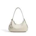 Bolso de hombro media luna blanco roto, bolso hobo de cuero minimalista con borla elegante. - Blanco Crema