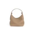 Bolso de hombro minimalista de cuero genuino en taupe con textura granulada suave y asa. - Gris Gabardina