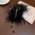 Black feather hair claw clip with golden chain and drop pendant elegant hair accessory. - Black Large Feather Claw / Chain Pendant / Black
