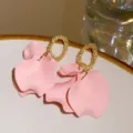 Detailed view of pink petal earrings with gold textured studs, elegant French style jewelry. - Pink Petal Style (46#)