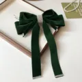 Pinza de pelo con lazo de terciopelo verde oscuro y pedrería, elegante pasador. - 12# Pinza de pelo con muelle - verde (cinta con estrás)