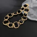 Vintage gold-tone chunky chain necklace with black geometric crystal stones for women fashion. - Necklace / Gold