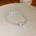 Fresh sweet crystal beaded bracelet with sparkling moon pendant, elegant light luxury jewelry. - 25# Moon Bracelet - Pink