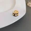 Gold minimalist ear cuff with black enamel and sparkling rhinestones for chic women daily wear. - Double-Layer Ear Cuff Single / Color Block