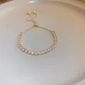 Elegant gold-tone slider bracelet featuring sparkling pink cubic zirconia stones for women. - 47# Gold Geometric Bracelet