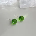 Klares Glas Kristallkugel Ohrstecker, minimalistisch süß täglich tragen ästhetischer Schmuck. - Grün