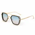 Modieuze retro dames zonnebril met dubbele brug, zwart gouden montuur en blauwe lenzen. - M5261 Zwart-gouden frame met blauwe glazen
