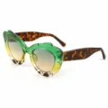 Fashion floral gradient sunglasses with leopard temples and UV protection for women. - M6181 Green Top Leopard Bottom Frame Grey Orange Lenses