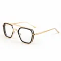 Retro double bridge women optical glasses, black and gold hexagonal frame clear lens, stylish. - M5261 Black Gold Frame with Clear Lenses
