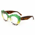 Trendy fashion eyeglasses with unique green and leopard print frame clear lenses for women men - M6181 Green Top Leopard Bottom Frame Clear Lenses