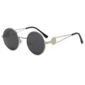 Lunettes de soleil rondes metalliques polarisees retro pour hommes et femmes UV. - H2607 monture argentée verres gris