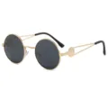Vintage ronde metalen montuur zonnebril voor heren en dames, stijlvolle zwarte lenzen. - H2607 goudkleurig montuur en grijze glazen