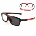 Heren sport meekleurende bril met verstelbare antislip veren, zwart met rode montuur. - SX058 rood montuur / Grijs Fotochromisch Myopie -1.50