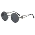 Retro ronde metalen zonnebril gepolariseerd UV bescherming voor heren en dames mode - H2607 gunmetal frame grijze glazen