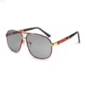 Lunettes de soleil rétro en métal pour hommes, double pont rouge or verres gris. - H5207 Monture or et rouge avec verres photochromiques