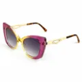 Women retro cat eye sunglasses large frame metal gradient shades UV protection fashion - M6303 Transparent Purple Frame with Grey Lenses