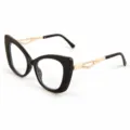 Vintage cat eye glasses with shiny black frame and metallic temples for women daily wear - M6303 Glossy Black Frame with Clear Lenses