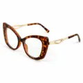 Retro cat eye glasses with tortoise shell frame and metal temples for women and men. - M6303 Tortoiseshell Frame with Clear Lenses