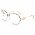 Transparante grijs verloop grote montuur bril met gouden slapen en chique holle design. - M6273 Transparant grijs montuur met heldere glazen