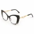 Retro cat eye metal glasses with black leopard print frame and clear lenses for women - M6303 Black and Leopard Frame with Clear Lenses