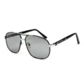 Lunettes de soleil polarisées en métal pour homme pont double rétro grande monture détail - H5207 Monture argent et noir avec verres photochromiques