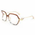 Modieuze grote metalen zonnebril voor dames, trendy hol design, stijlvolle oogbescherming. - M6273 tweekleurig montuur bruin en luipaard met heldere glazen