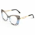 Retro cat-eye glasses with translucent grey gradient frame and gold metal temples. - M6303 Transparent Grey Frame with Clear Lenses